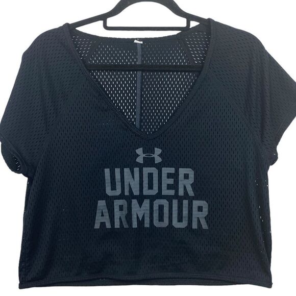 Under Armour Tops - Under Armour Unisex Black Athletic Cropped Mesh Pullover Work Out Yoga Top Shirt